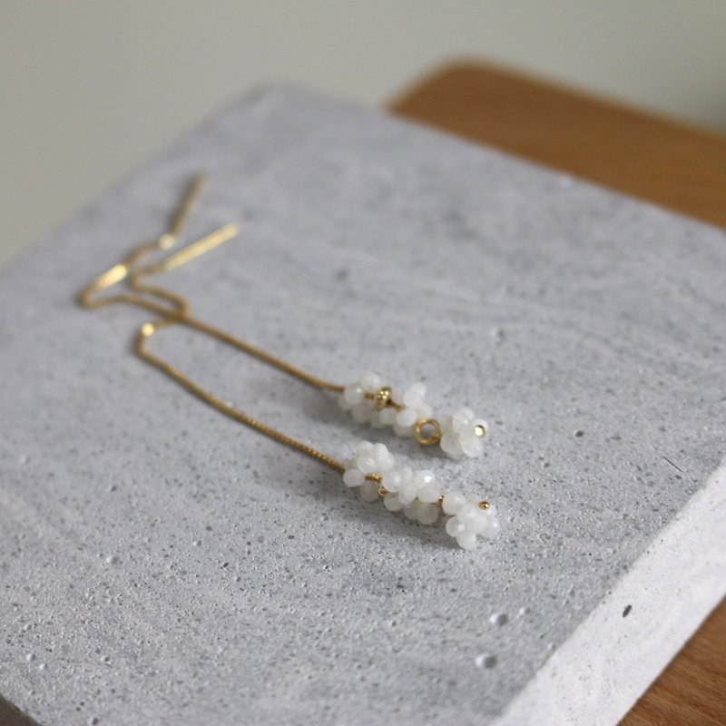 Earrings Moonstone Long Earrings Natural Stone - Confirm - - Earrings & Clip-ons - Gemstone White