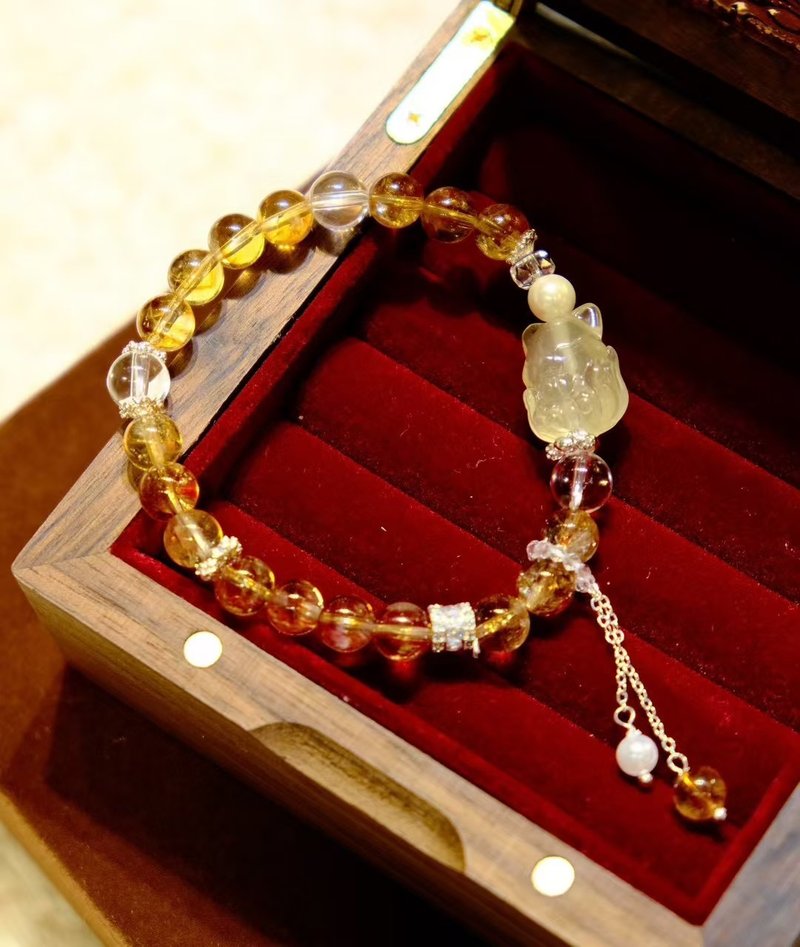 Wangyun Fox High Quality Yellow Tower Crystal Bracelet with Cute Yellow Crystal Nine-tailed Fox to Bring Fortune and Ward Off Evil 7mm - สร้อยข้อมือ - คริสตัล 