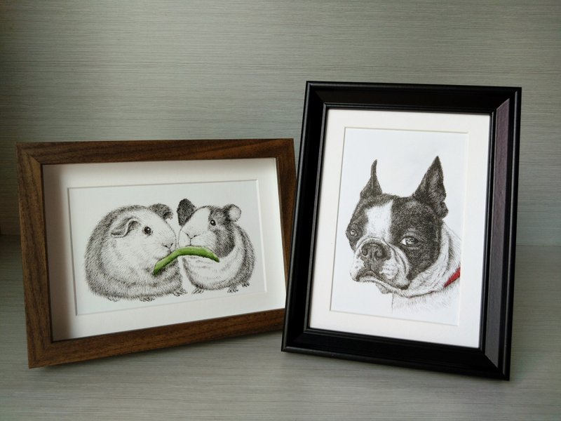 Customized hand-painted pet/ animal drawings, with frames - Customized Portraits - Paper White