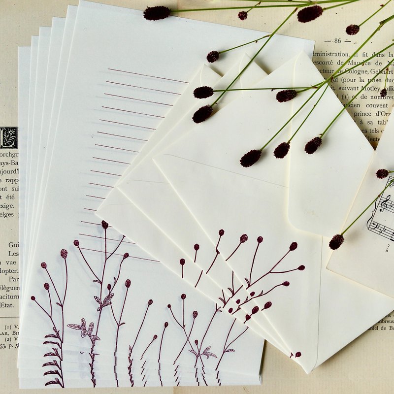 letter set/autumn flower/ 6letter paper and 3envelopes/ letterpress/A5size - Envelopes & Letter Paper - Paper 