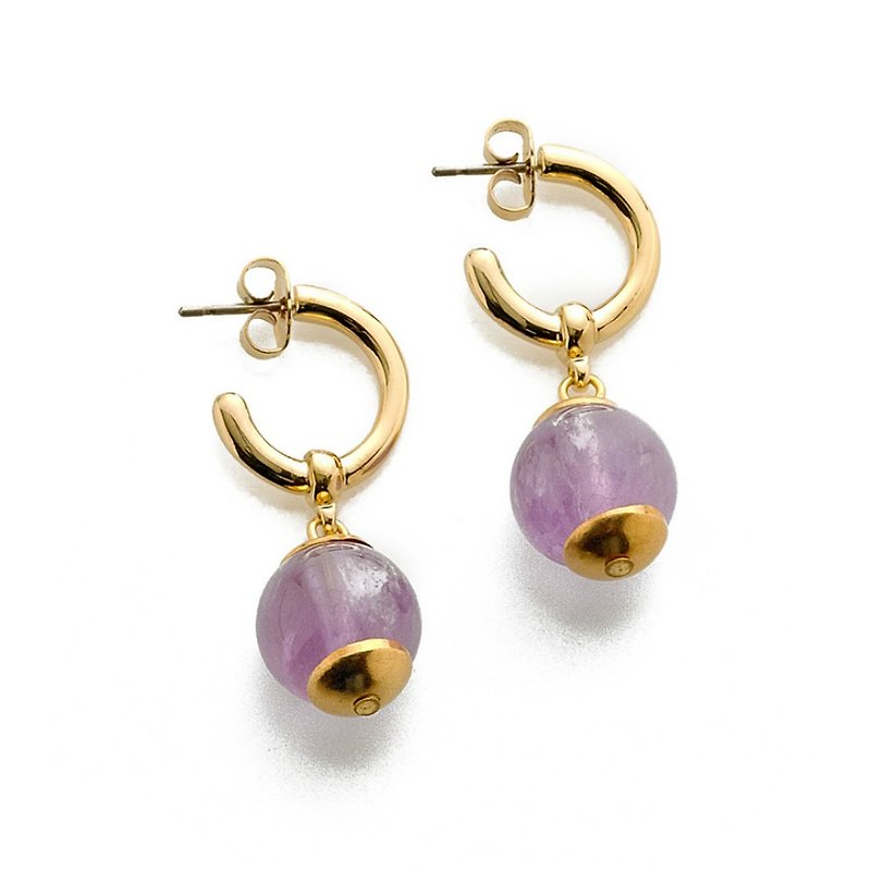 紫水晶耳環 - 耳環/耳夾 - 寶石 金色