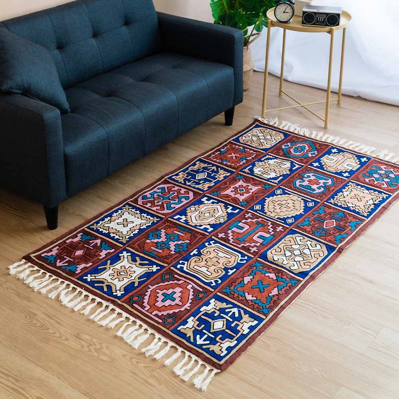喀什米爾 羊毛手工編織 圖騰地毯  － 魔術方塊 大款 - 地墊/地毯 - 羊毛 多色
