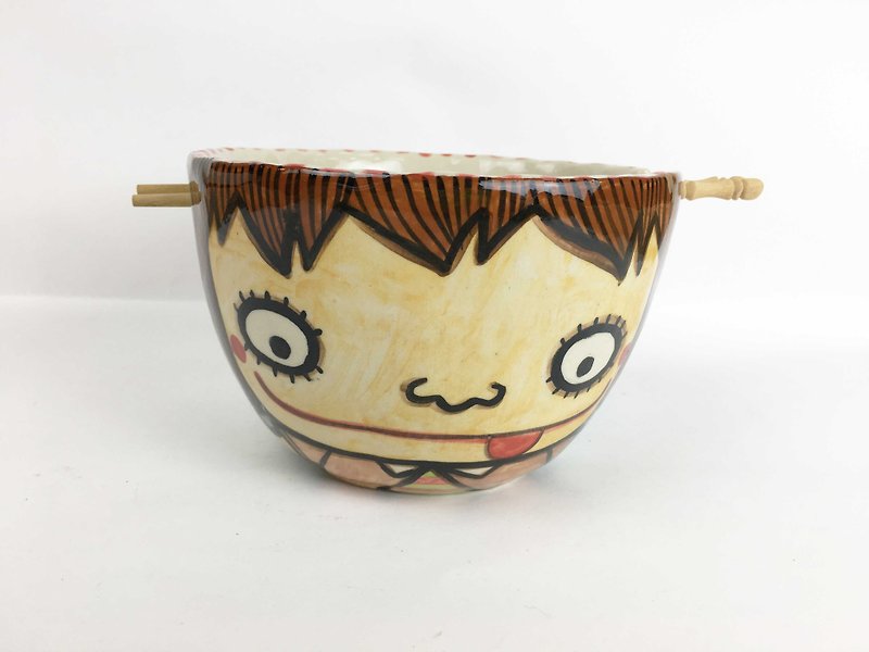 Nice Little Clay handmade big bowl boy girl 0201-19 - ถ้วยชาม - ดินเผา สีน้ำเงิน