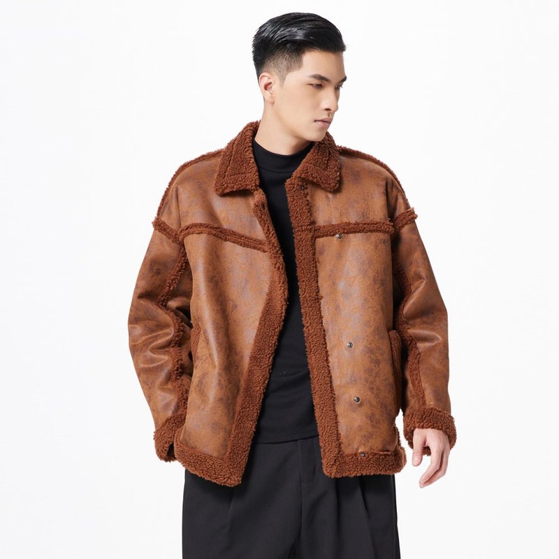 【双 11 限定】秋冬男士皮毛一體仿羊羔絨棉服外套 - 男夾克/外套 - 其他材質 