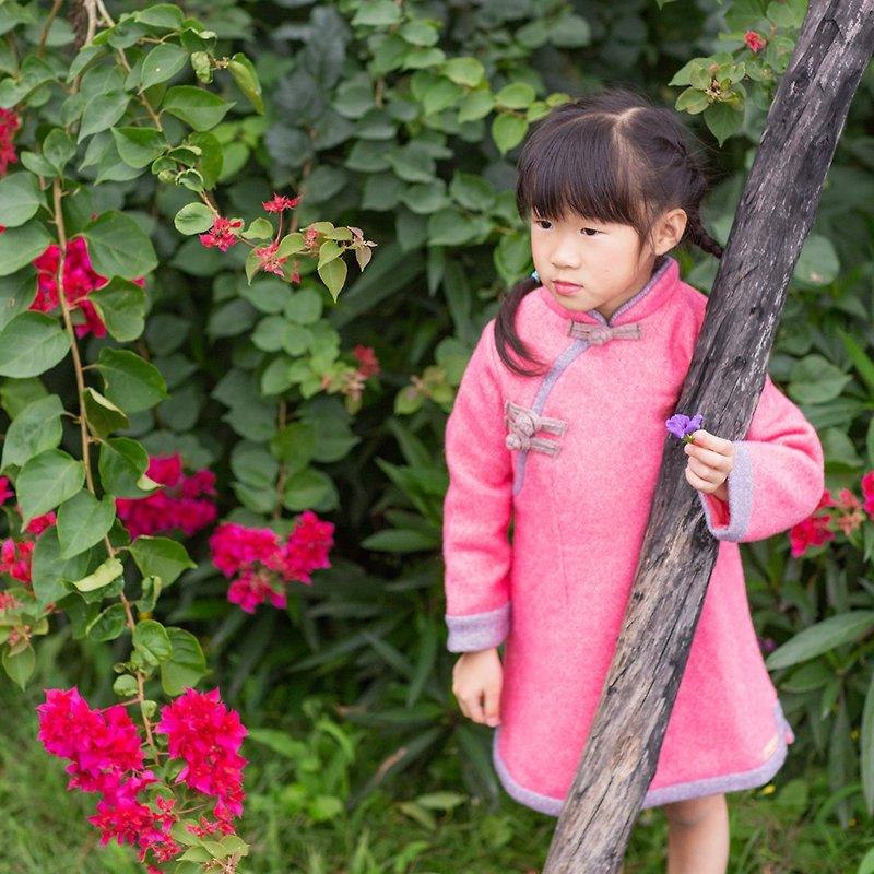 Children's cheongsam antique winter style plain and elegant long sleeves - กี่เพ้า - ผ้าฝ้าย/ผ้าลินิน 