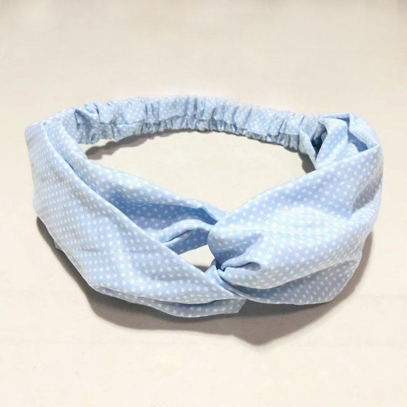 Light blue dots / handmade elastic headband - เครื่องประดับผม - ผ้าฝ้าย/ผ้าลินิน สีน้ำเงิน