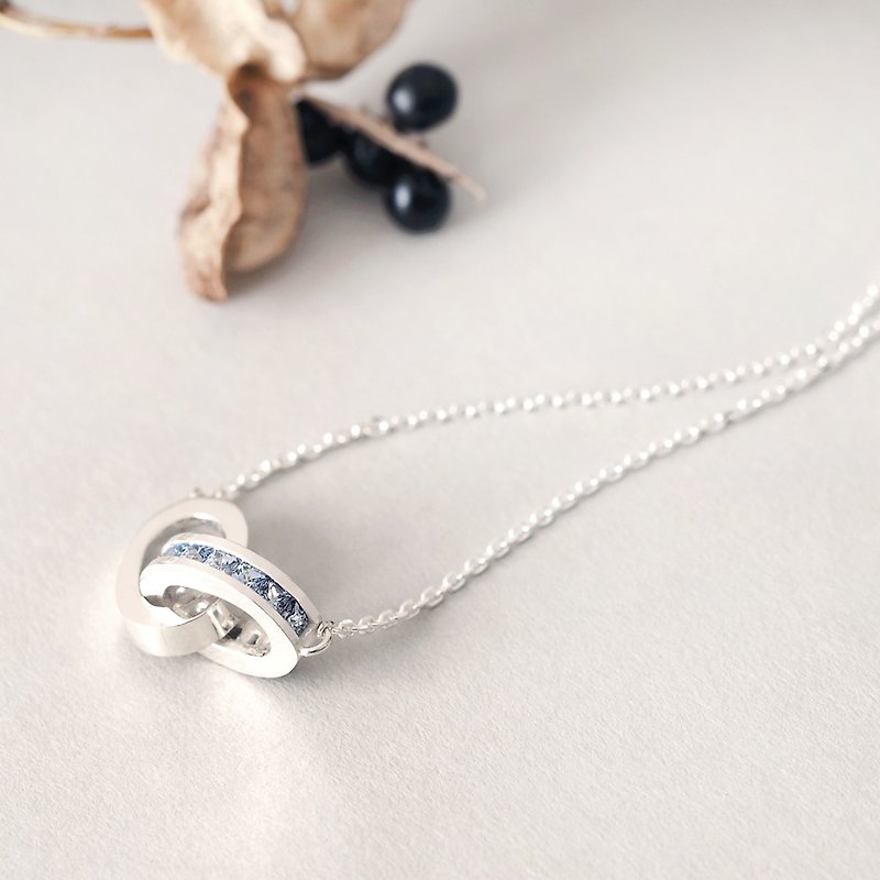 Aquamarine ring men's necklace Silver 925 - สร้อยคอ - โลหะ สีน้ำเงิน