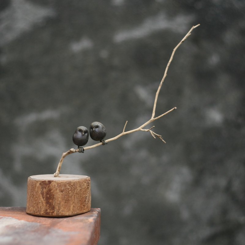 枝頭戀人 黑巧克力貓頭鷹 - 擺飾/家飾品 - 陶 黑色