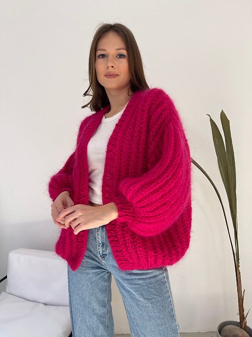 MilaFrolovaDesigns Chunky Mohair Cardigan Knitting Pattern, Oversized Knitted Bomber Jacket PATTERN