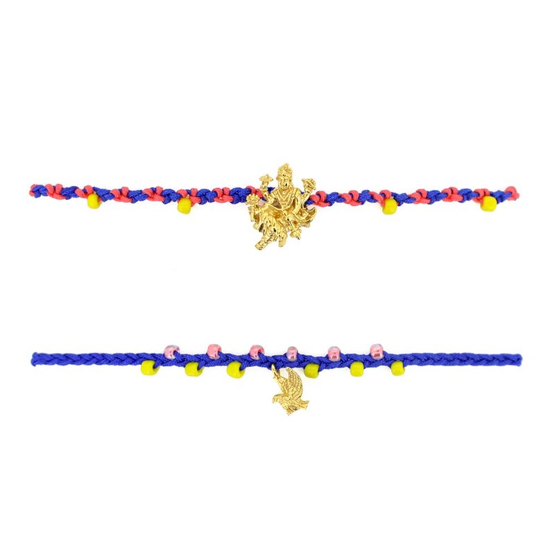 Trimurti Vishnu Colorful SET Bracelets - two bracelets. Cord Bracelet - 手鍊/手環 - 純銀 金色