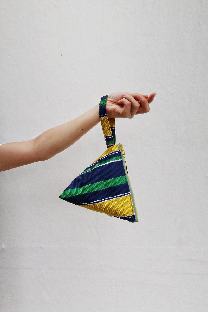 Triangle zipper tote bag Hong Kong handmade teal Italian fabric with Japanese YKK zipper