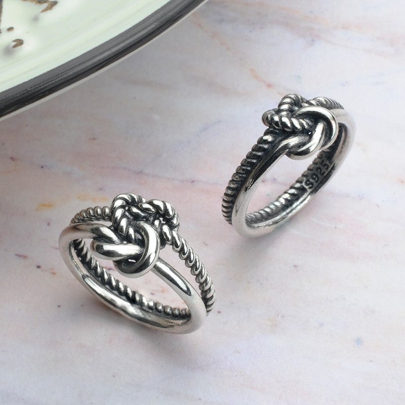 +Yuanknot+ 925 sterling silver classic-feel twist rope double-knot design pair of rings - Couples' Rings - Sterling Silver Silver