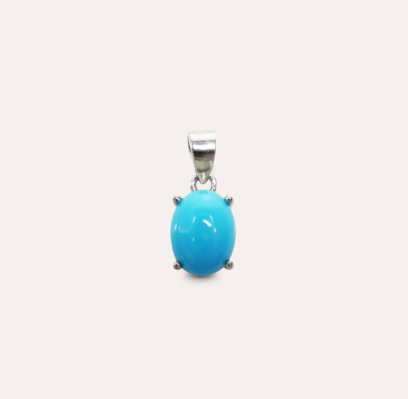 安珠 綠松石 藍色 橢圓 蛋面 6*8mm 墜子 經典系列 Oval P 寶石 - 項鍊 - 銀 藍色