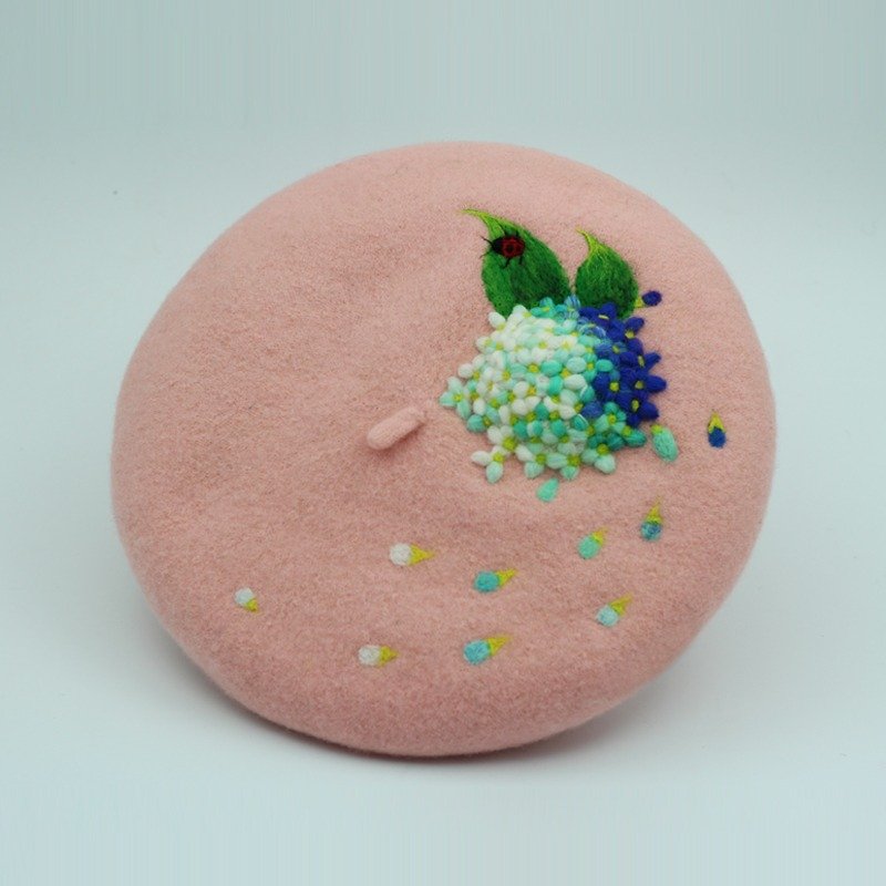 Ke Ren's original hand-made custom wool felt needle felt beret painter hat is officially on sale-goose pink - หมวก - ขนแกะ สึชมพู