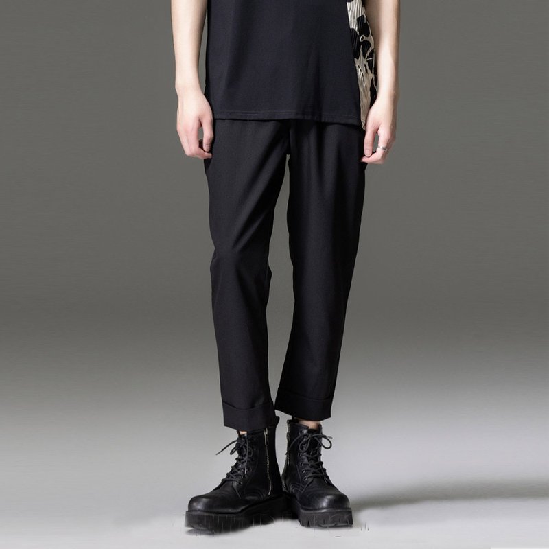 黑色九分褲 男士休閑褲子 - 男長褲/休閒褲 - 聚酯纖維 