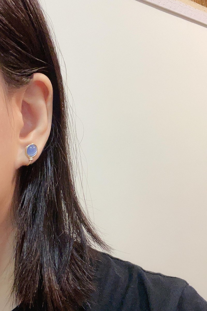 Blue Cat Eye/Painless Clip-On - Earrings & Clip-ons - Gemstone Blue