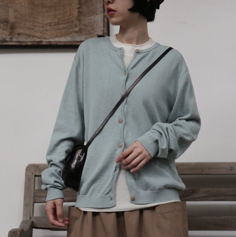 心地よい着心地の年中愛用ニットカーディガン 　コットンリネン カーディガン　ミントブルー 251013-1 - 女毛衣/針織衫 - 棉．麻 透明