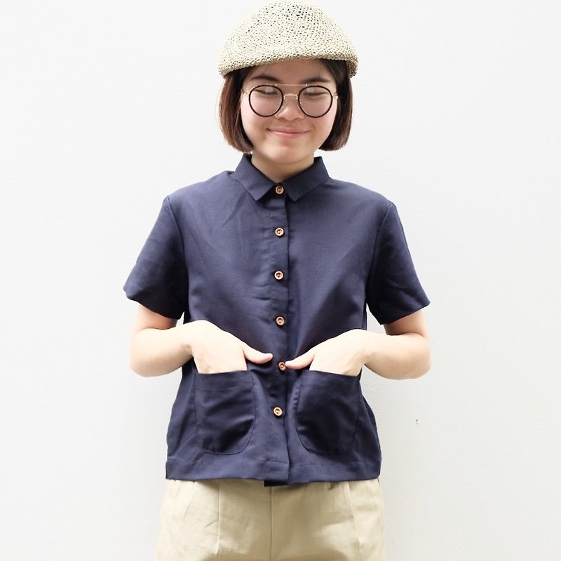 ミニポケットシャツ：ネイビー - トップス - コットン・麻 ブルー
