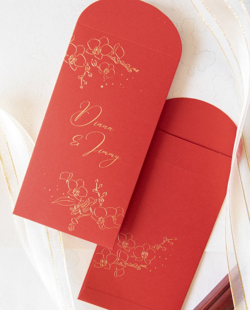 【客製化】蘭花燙金長方形利是封100入 - 紅包袋/春聯 - 紙 紅色