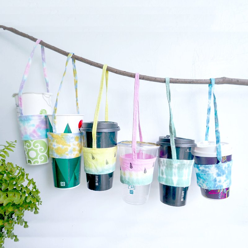 Handmade Tie dye Reusable Coffee Sleeve Xmas gifts - Beverage Holders & Bags - Cotton & Hemp Multicolor