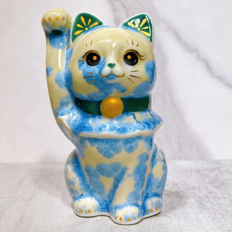 【藍韻吉祥】日本清水燒招財貓 | 花結晶 縹 - 裝飾/擺設  - 瓷 藍色