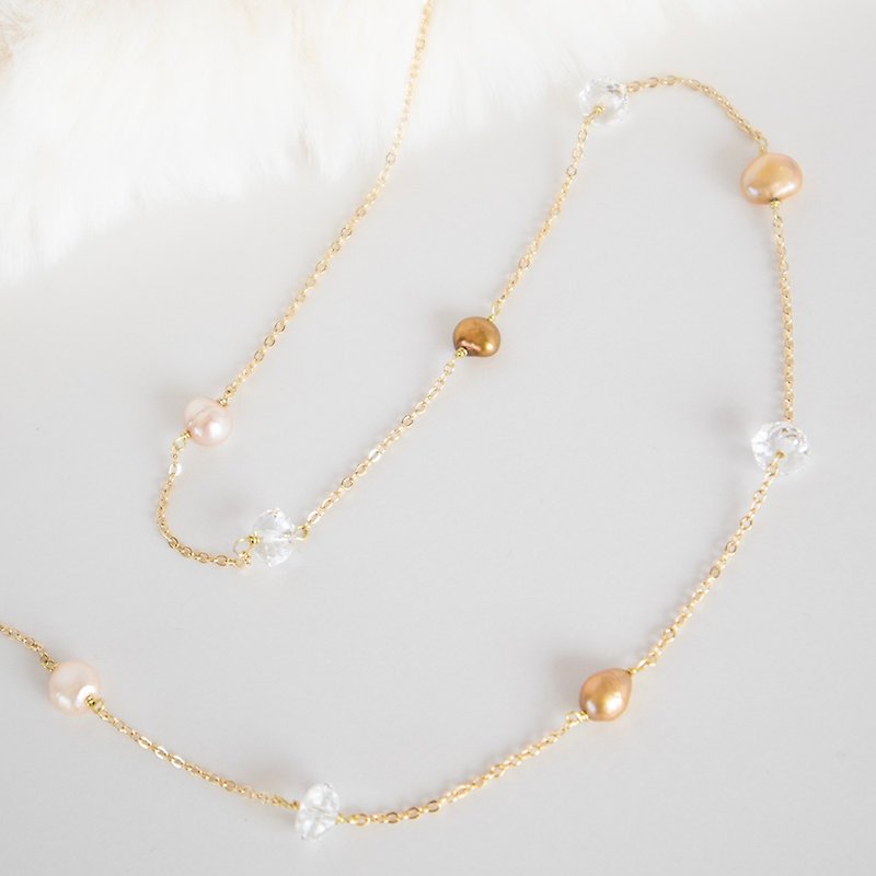 Pearl and crystal necklace / earth tone - Necklaces - Pearl Gold