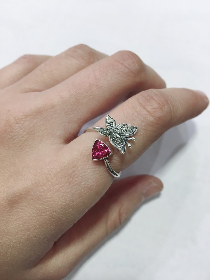 Triangle shape Tourmaline Finger Ring Handmade in Nepal 92.5% Silver - General Rings - Gemstone Pink