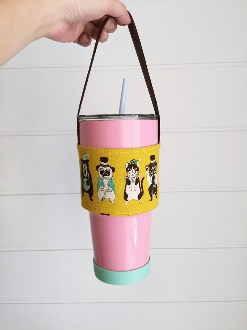 Animal circus coffee cup set / hand shake cup / drink cup / ice tyrant cup - 3 color (simple version) - ถุงใส่กระติกนำ้ - ผ้าฝ้าย/ผ้าลินิน สีเหลือง