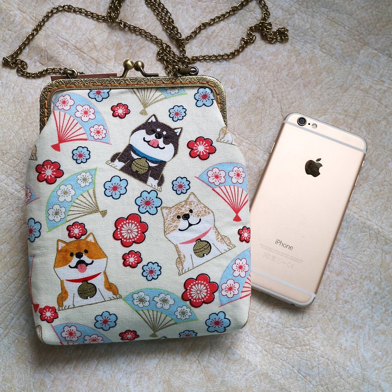 Shiba Inu 12cm Mobile Phone Case | Girlskioku~* - กระเป๋าแมสเซนเจอร์ - ผ้าฝ้าย/ผ้าลินิน สีน้ำเงิน
