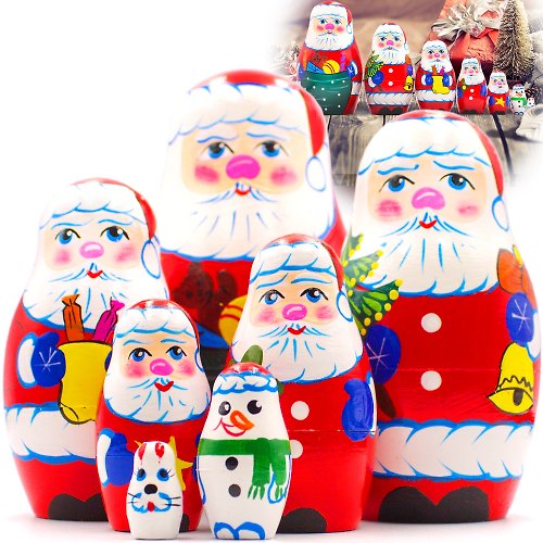布列斯特纪念品厂 - 套娃 Santa Nesting Dolls Set of 7 pcs - Matryoshka Doll with Santa Claus Figurines