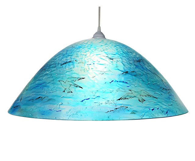 Stain Glass Fish Chandelier. Beach Décor Fused Glass Art. Blue Sea Glass  Chandelier Lighting for Beach House Lighting. Fused Glass Fish 