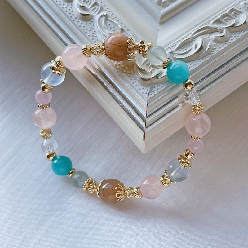 Elf Girl丨Powder Quartz + Stone丨Increase self-confidence and charm and bring good luck丨Customized crystal bracelet - Bracelets - Crystal Multicolor