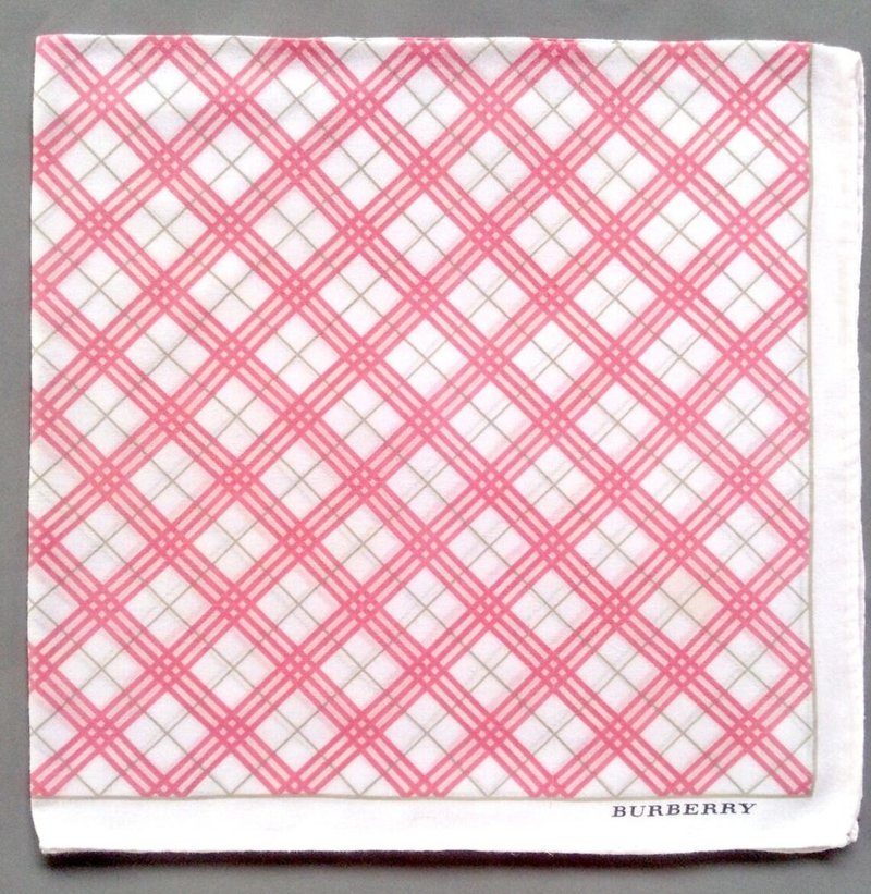 Burberry Vintage Handkerchief Pink Check 23 x 22.5 inches - 手帕 - 棉．麻 粉紅色