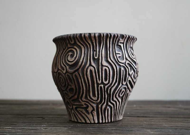 Wooden Bowl Original Totem Root Plant Agave Pots Caudex - Plants - Pottery Black