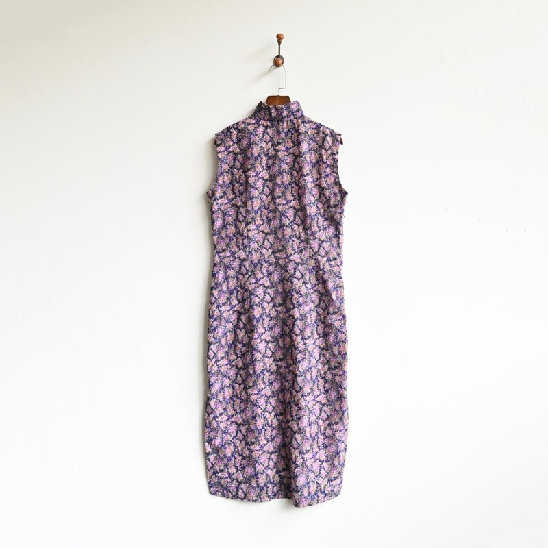 [Egg Plant Vintage] Ziyang Huayu printed sleeveless vintage cheongsam - Qipao - Other Man-Made Fibers Purple