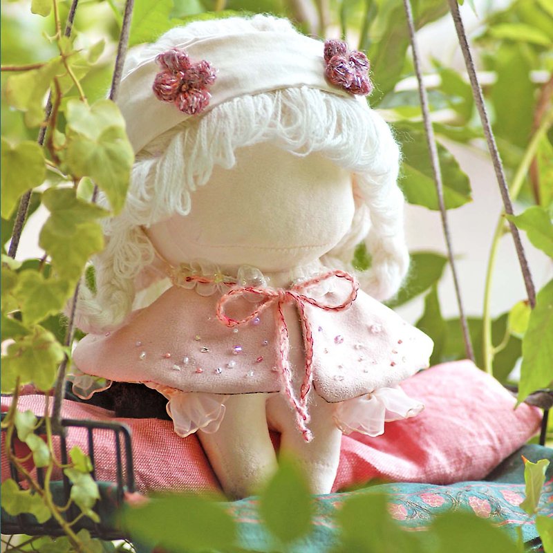 : Bird Traveler: Tea Green and Candied Parfait Reversible Afternoon Tea Cloak 20cm Cotton Baby Clothes - Stuffed Dolls & Figurines - Cotton & Hemp Pink