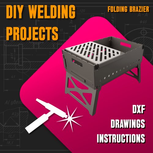 DIY Welding Projects Sheet Metal Plans Drawings Folding Brazier (DXF, PDF)