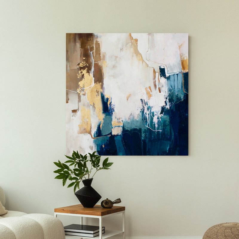 Navy painting abstract |Navy brown wall art |Navy canvas painting | Blue Flood 2 - 壁貼/牆壁裝飾 - 棉．麻 藍色