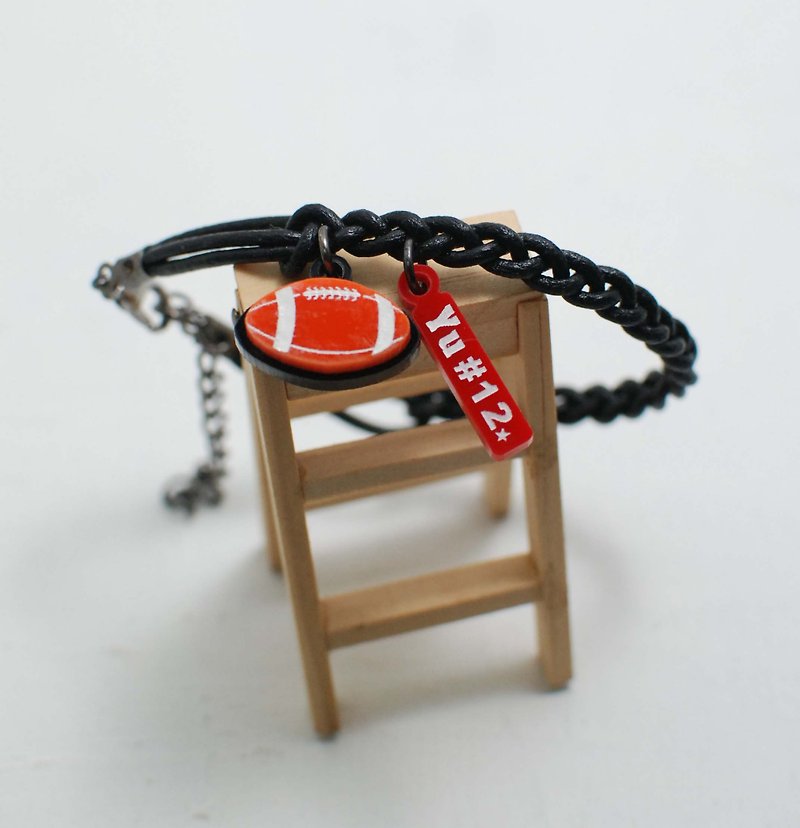 American football/football calfskin bracelet + small tag [school name or name + back number] - Bracelets - Acrylic Orange