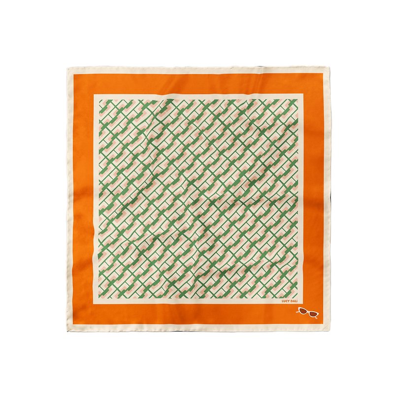 ::真絲絲巾100%silk:: — 橙青檸鏈條印花方巾質感禮物 - 絲巾 - 絲．絹 多色