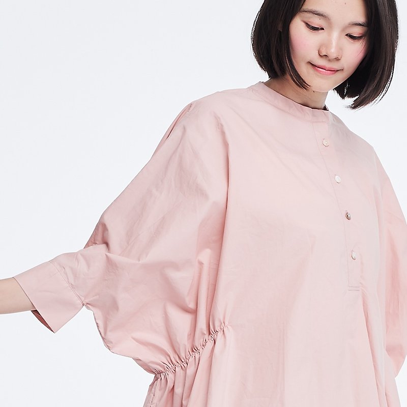 Aqua Cotton Lantern Sleeves Peplum Blouse Pink - トップス - コットン・麻 ピンク