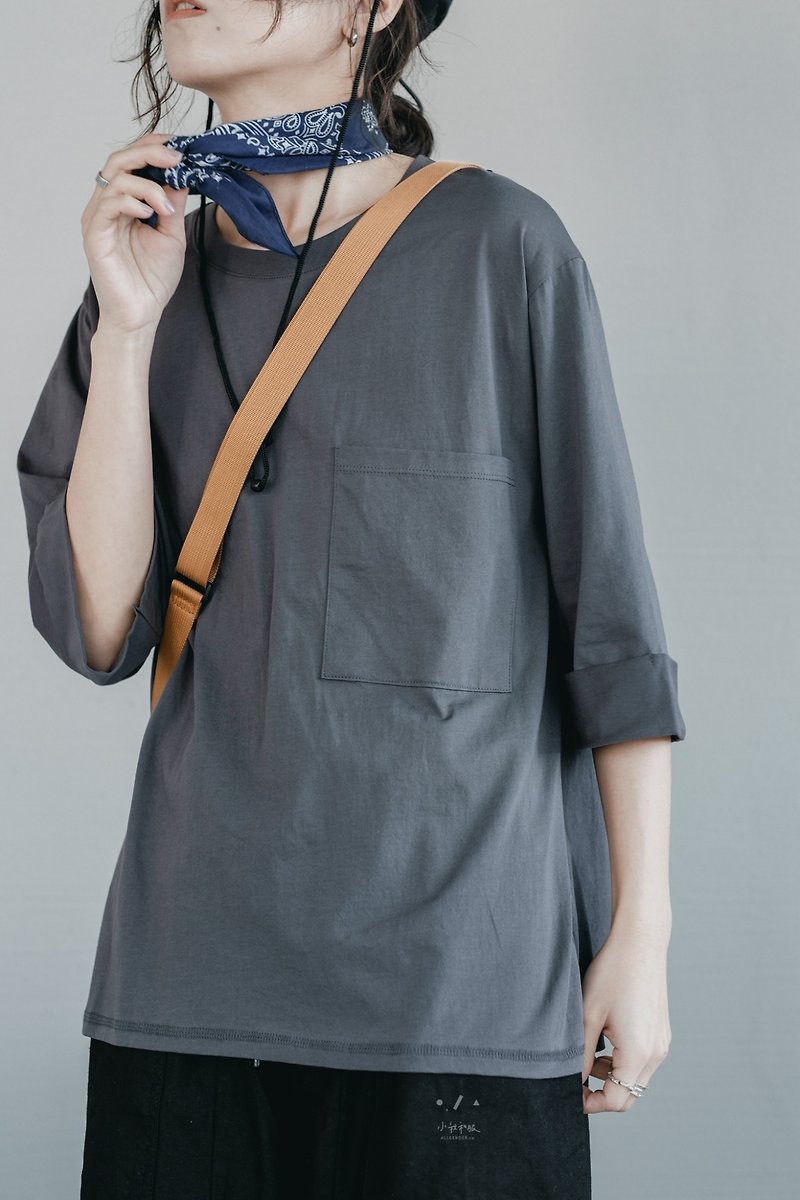 Cloudy day five-minute sleeve thin cool TEE - 3 colors - Huimian - เสื้อยืดผู้หญิง - ผ้าฝ้าย/ผ้าลินิน สีเทา