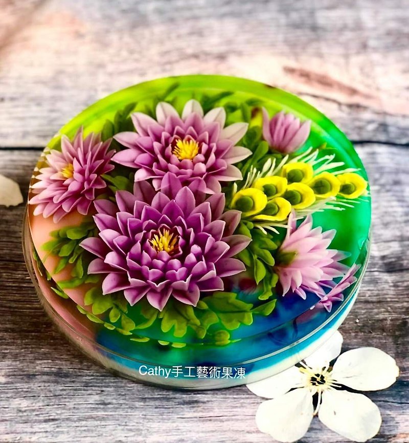 8-inch birthday cake. Gift. all natural. Jelly flower cake. Festival, offering to Buddha. Bye-Bye - เค้กและของหวาน - วัสดุอื่นๆ สีแดง