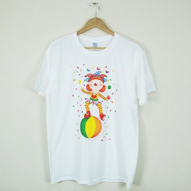 新創設計師-T恤：【愛情小丑】短袖T-shirt《中性/修身》(白) -莎濱娜sabrina - 帽T/大學T - 棉．麻 多色