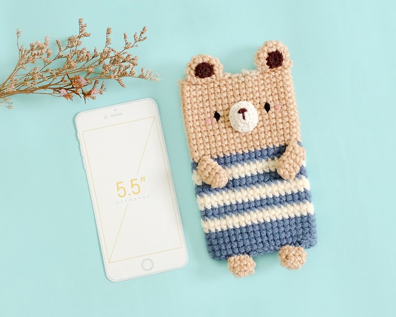 Crochet Bear no.3 iPhone 7 plus Case, Crochet cellphone case pouch/case, - Phone Cases - Wool Brown