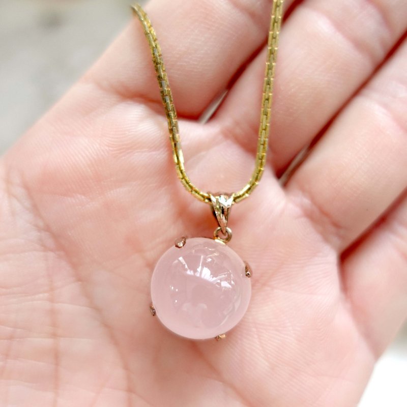 Japanese medieval star powder crystal pink princess wind bead-shaped crystal pendant necklace second-hand vintage jewelry - สร้อยคอ - โลหะ สึชมพู