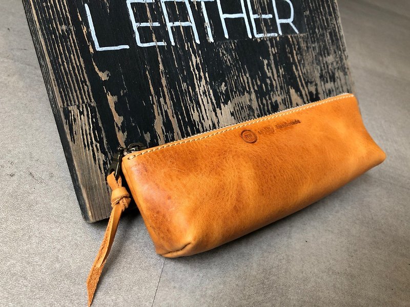 Finger Pen Bag/Glasses Bag/Tool Bag-Vegetable Tanned Leather- - Pencil Cases - Genuine Leather Brown