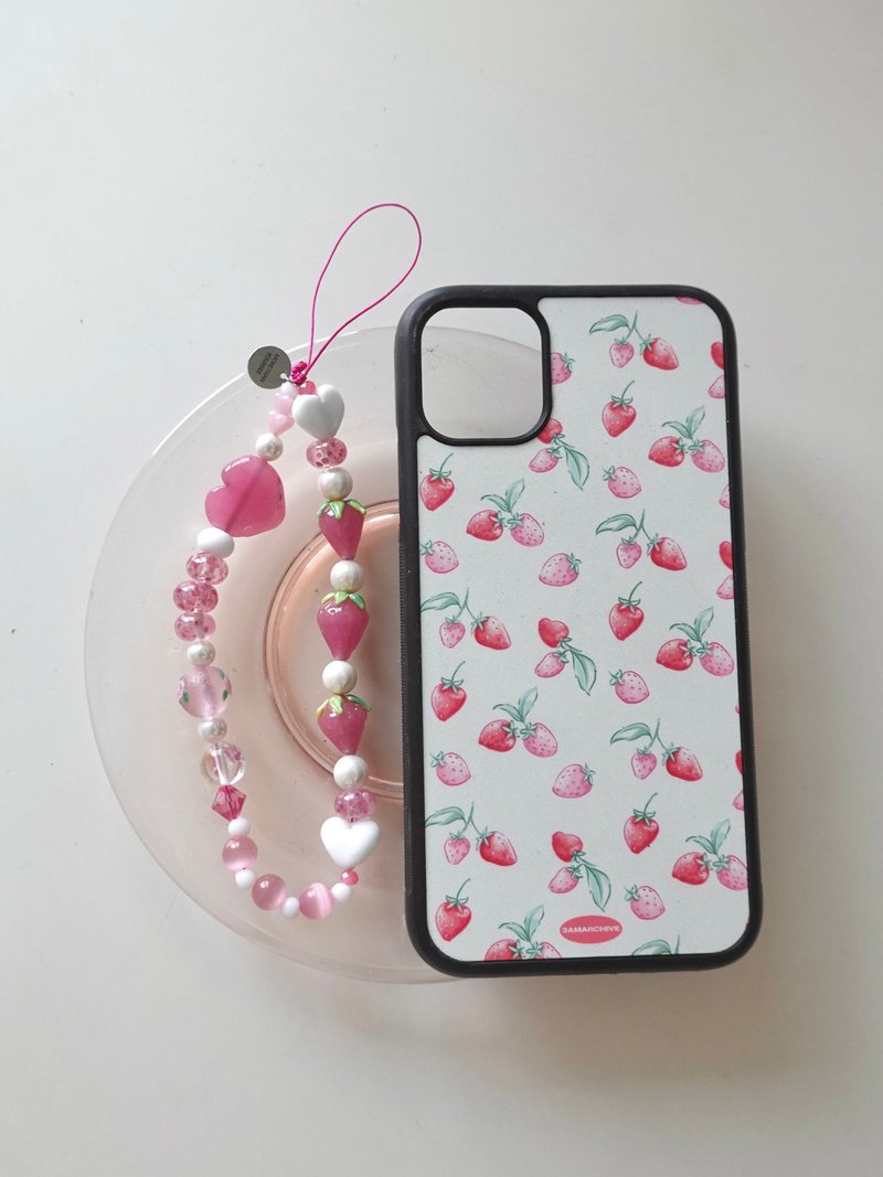 Love Pink Phone Strap Keychain, Phone Strap, Glass Beaded Mobile Phone Strap, Handmade - 掛繩/吊繩 - 玻璃 粉紅色