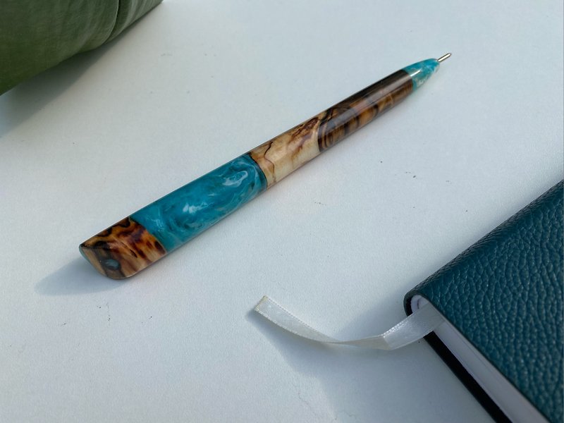 Cute handmade wood and resin ball pen. Exclusive gift pen. - Ballpoint & Gel Pens - Wood Blue