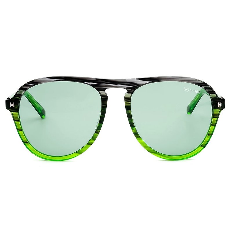 Sunglasses | Sunglasses | Retro green striped aviator frame | Made in Taiwan | Plastic frame glasses - กรอบแว่นตา - วัสดุอื่นๆ สีเขียว